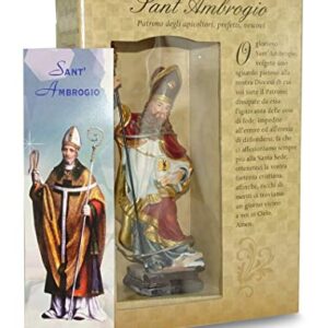 Ferrari & Arrighetti Saint Ambrose Small Statue (12 cm) with Gift Box and Paper Bookmark in Italian