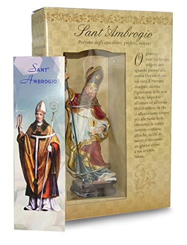 Ferrari & Arrighetti Saint Ambrose Small Statue (12 cm) with Gift Box and Paper Bookmark in Italian