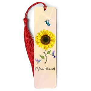 personalized bookmark, customized name, sunflower bookmarks, floral custom markers ruler ornament, gifts for book lovers, sunflower lover, women men, teacher on birthday christmas, multicolored