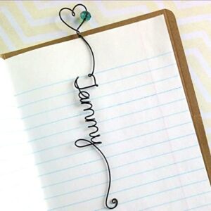 Personalized Aluminum Wire Name Bookmark with Heart and Bead Custom Book Marker Clip Gift for Book Lovers