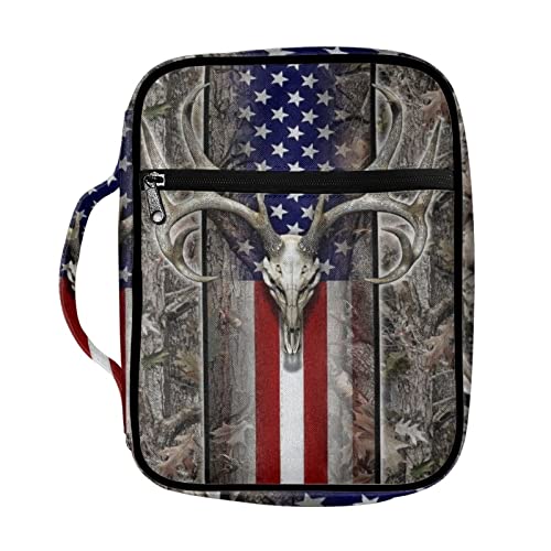 LedBack Bible Covers for Mens Boys American Flag Skull Camo Deer Print Bible Case Bible Accessories with Handle and Zippered Pocket Bible Tote Bag for Kids