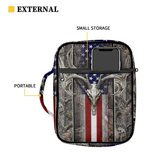 LedBack Bible Covers for Mens Boys American Flag Skull Camo Deer Print Bible Case Bible Accessories with Handle and Zippered Pocket Bible Tote Bag for Kids