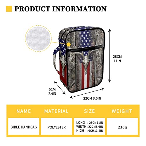 LedBack Bible Covers for Mens Boys American Flag Skull Camo Deer Print Bible Case Bible Accessories with Handle and Zippered Pocket Bible Tote Bag for Kids