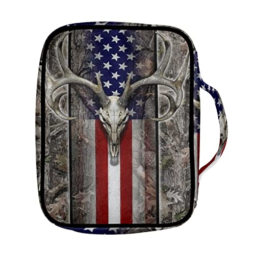 LedBack Bible Covers for Mens Boys American Flag Skull Camo Deer Print Bible Case Bible Accessories with Handle and Zippered Pocket Bible Tote Bag for Kids