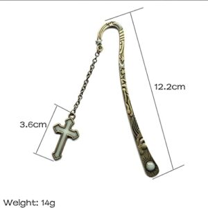 Retro Metal Bookmarks Luminous Cross Book Marks Book Clip with Pendant Pagination Mark 1Piece