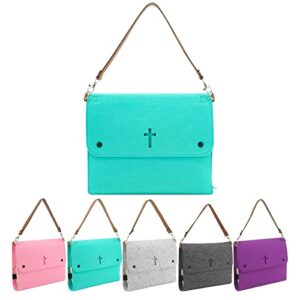 hifelty bible bag, unique bible cover bag organizer christian carrying case, felt church tote bag for women and men, the best christian gift for women and men (green)