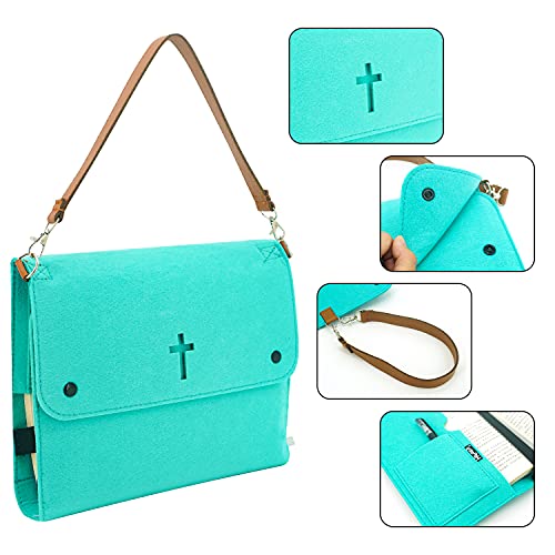 HIFELTY Bible Bag, Unique Bible Cover Bag Organizer Christian Carrying Case, Felt Church Tote Bag for Women and Men, The Best Christian Gift for Women and Men (Green)