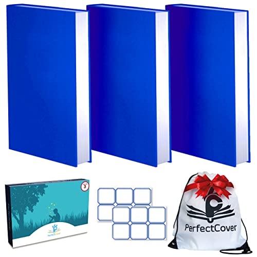 3 Pack Stretchable Book Covers - Dark Blue Color Durable, Washable, Reusable and Protective Jackets for Hard Cover Schoolbooks and Textbooks - by PerfectCover (3-Pack, Dark Blue)