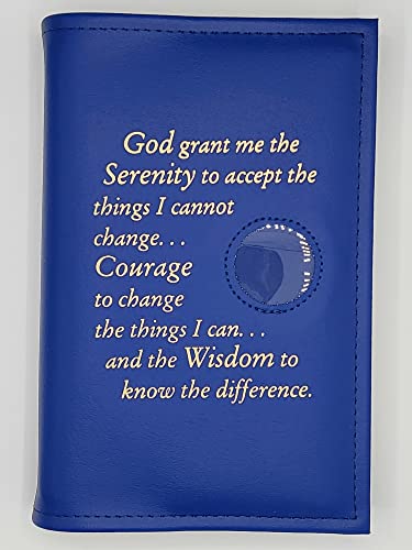 Alcoholics Anonymous AA Big Book Cover Serenity Prayer & Medallion Holder Blue