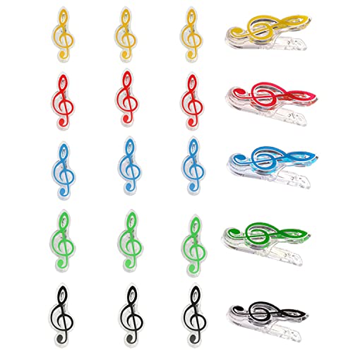 YYANGZ 20PCS Colorful Music Notes Paper Clips Plastic Music Book Clip Music Sheet Clips Music Paper Clip Holder Music Book Page Holder Bookmark Stationery for Music Paper Book