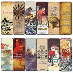 creanoso peter pan quotes bookmarks (60-pack) – inspirational premium gift bookmarker card collection for bookworms, bibliophiles, men & women, adults – cool art impressions page clipper