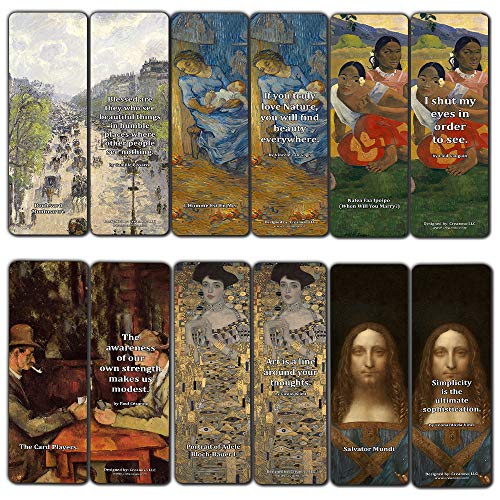 Creanoso Vintage Cards Famous Paintings Bookmarks Set (60-Pack) – Most Expensive Impressionists Art Van Gogh Klimt Salvator Mundi Paul Gauguin – Stocking Stuffers for or Men Women Teens