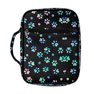 salabomia bible book cover, dog paw print zippered bible carrying case for women girls, bible book carrying bags with handle pocket, sturdy bible bags for kids, green and black