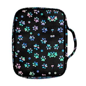 Salabomia Bible Book Cover, Dog Paw Print Zippered Bible Carrying Case for Women Girls, Bible Book Carrying Bags with Handle Pocket, Sturdy Bible Bags for Kids, Green and Black