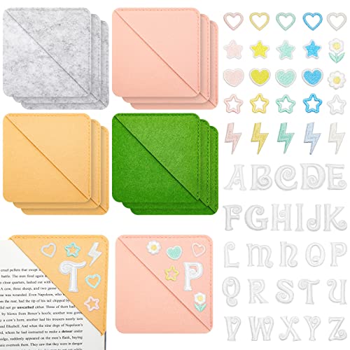 12 Pcs DIY Personalized Hand Embroidered Corner Bookmark Felt Triangle Corner Bookmarks Cute Book Marks with Stars Heart Shaped Items for Book Lovers Women Students Office Gifts Reading Accessories