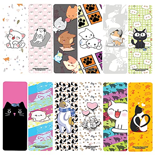 Creanoso Cat Designs Bookmarks (2-Sets X 6 Cards) - Stocking Stuffers Cute Gift Ideas for Children, Teens and Adults