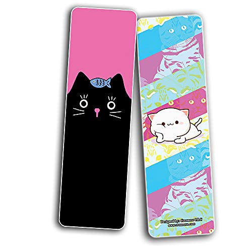 Creanoso Cat Designs Bookmarks (2-Sets X 6 Cards) - Stocking Stuffers Cute Gift Ideas for Children, Teens and Adults