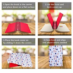 Pink Carousel Fabric Book Covers with Ribbon Bookmarks. Stretchable, Washable, Reusable Book Protectors for Medium to Large Hard Cover Schoolbooks and Textbooks. Fit Books 6" X 9" - 9” X 11."