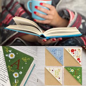 SuanlaTDS 1PC Personalized Hand Embroidered Corner Bookmark, Handmade Art Souvenirs Felt Corner Initial Letter Bookmark for Book Lovers