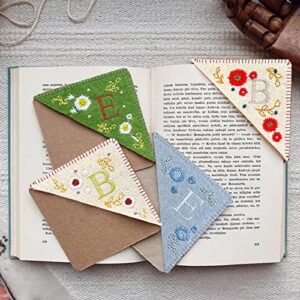 SuanlaTDS 1PC Personalized Hand Embroidered Corner Bookmark, Handmade Art Souvenirs Felt Corner Initial Letter Bookmark for Book Lovers