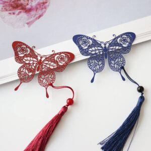 butterfly bookmark with tassel (blue)