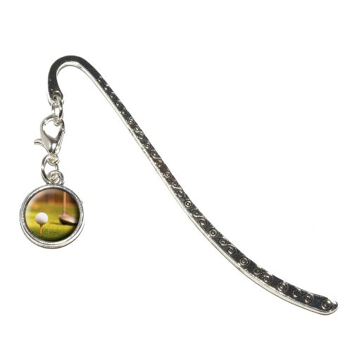 Golf Ball Club - Golfing Metal Bookmark Page Marker with Charm