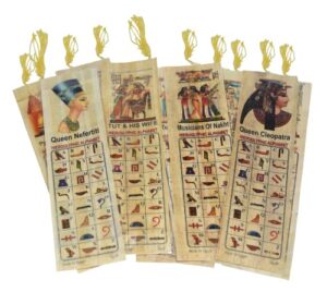 set 20 large egyptian bookmarks book marks papyrus paper 7″x2″ (18×5 cm) original handmade hand painted painting hieroglyphic ancient pharaoh alphabets papyri sheets art educational school history