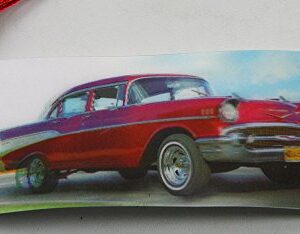 2 Bookmarks - 3D Lenticular - AUTOS - Vintage Chevy and Mini Coopers with Tassles