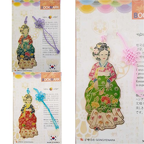 3Pcs Traditional Korean Metal Bookmark Women's Hanbok (Pack of 3)