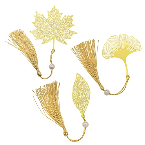 Micro Traders 3PCS Leaf Bookmarks Classical Vintage Hollow Metal Bookmarks with Tassel Retro Elegant Book Page Marks for Friends Family Classmates Reading Supplies Gold (318_CR)