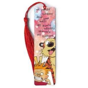 Bookmarks Metal Ruler Calvin Bookworm Hobbes Reading Comic Bookography Measure Tassels for Book Bibliophile Gift Reading Christmas Ornament Markers Bookmark