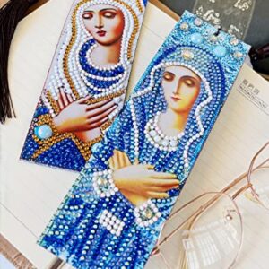 liziciti 2 Pieces 5D Diamond Painting Bookmarks Kits, Virgin Mary Madonna Tassel DIY Art Craft Crystal Rhinestones for Kids Adults Beginner, PU Leather 8.26x2.36 inch, Multicolor (art-zsh-smbqusF)