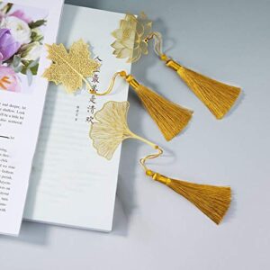 ccHuDE 3 Pcs Hollow Metal Lotus Bookmarks Maple Leaf Tassel Bookmarks Ginkgo Leaf Bookmarkers Page Marker for Book