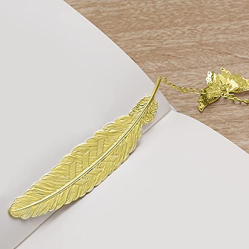 Marte Vanci Metal Feather Bookmark Mother's Day Birthday Gift Butterfly Book Marks for Her Female Book Lovers Mom Teachers Girls Women Lady Readers Graduation Gifts Golden