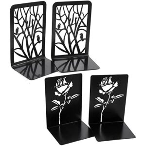 Book Ends, Bookends for Shelves, Non Skid Book Stoppers，Heavy Duty Metal Book Stopper for Books/CDs, Decorative Book Shelf for Home, (2 Pairs)