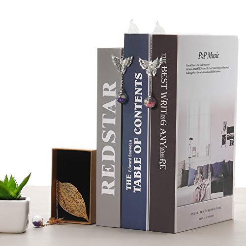 4 Pieces Metal Leaf Bookmarks, Graduate Student Reading Page Markers Bookend Pendant Bookmark Beautiful Metal Bookmark with 3D Butterfly and Glass Bead Dried Flower Pendant for Graduation, Reader