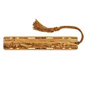 Portland Oregon Skyline Engraved Wooden Bookmark with Tassel - Made in USA - Also Available Personalized