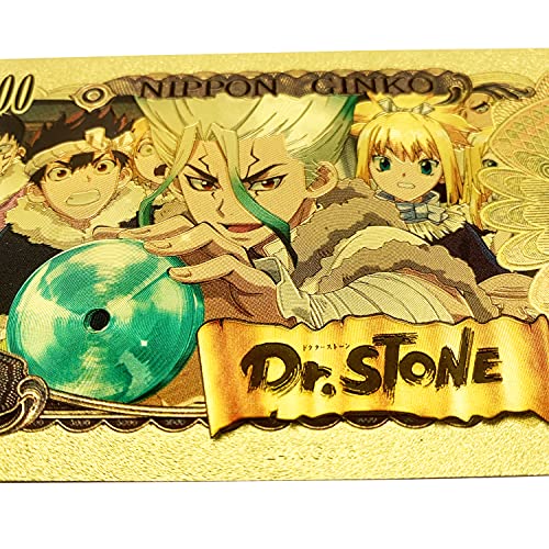 YJacuing Anime Dr. Stone Gold Coated Banknote, Limited Edition Collectible Bill Bookmark (5 PCS Collection)