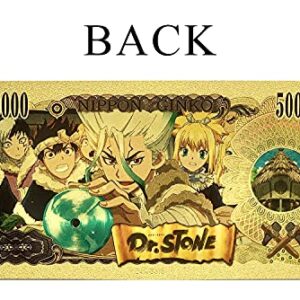 YJacuing Anime Dr. Stone Gold Coated Banknote, Limited Edition Collectible Bill Bookmark (5 PCS Collection)