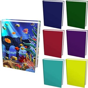 jumbo, stretchable book cover solid color 6 pack plus fun fish print. fits hardcover textbooks 9″ x 11″ and larger. reusable, adhesive-free, fabric protectors are a needed school supply for students
