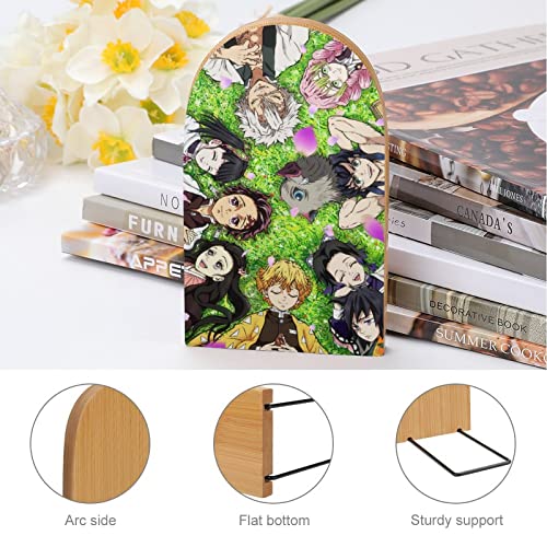 Anime Book Ends Wood Universal Bookends for Shelves Office Non-Skid Book Stand for Books CDs Video Games 3 x 5 x 3.7 in (1 Pair/2 Pieces)