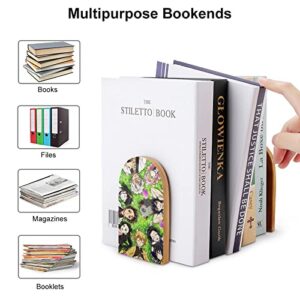 Anime Book Ends Wood Universal Bookends for Shelves Office Non-Skid Book Stand for Books CDs Video Games 3 x 5 x 3.7 in (1 Pair/2 Pieces)