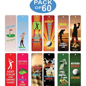 Golf Bookmarks Cards (60-Pack) – Six Assorted Quality Inspiring Inspirational Motivational Sayings Bookmarks Bulk Set – Premium Gift for Golfers Golf Tournament