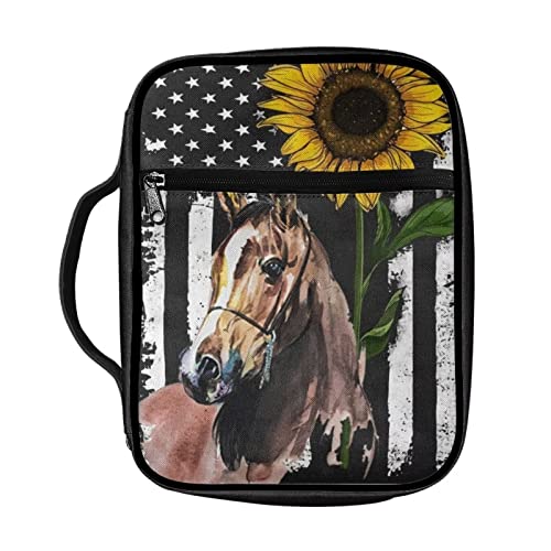 Buybai Horse Sunflower Printed Women Bible Cover Large Church Protector Bags Carrying Case Stationery Accessories