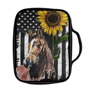 Buybai Horse Sunflower Printed Women Bible Cover Large Church Protector Bags Carrying Case Stationery Accessories