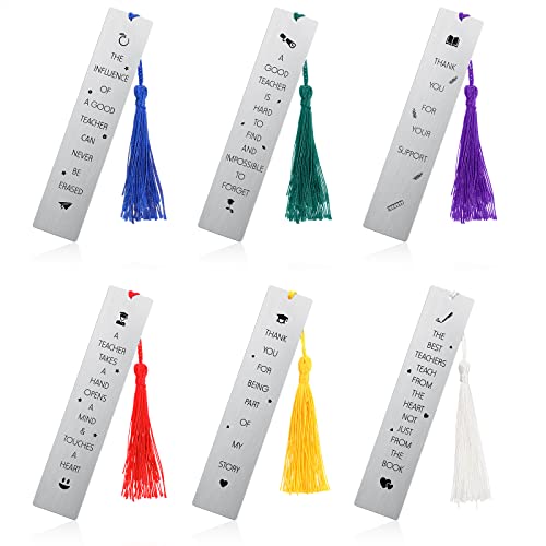 6 Pieces Teacher Metal Bookmark Teachers Appreciation 2022 Graduation Present Teacher Present for Student Teacher (Silver)