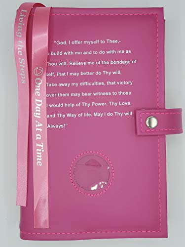 Culver Enterprises Paperback Giant Print Deluxe Double Alcoholics Anonymous AA Big Book & 12 Steps & 12 Traditions Book Cover Coin Holder Third Step Prayer Pink