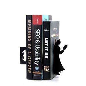 creative book ends, heavy duty metal bookends book dividers home office decorative book stand student gift ( color : black , size : a )