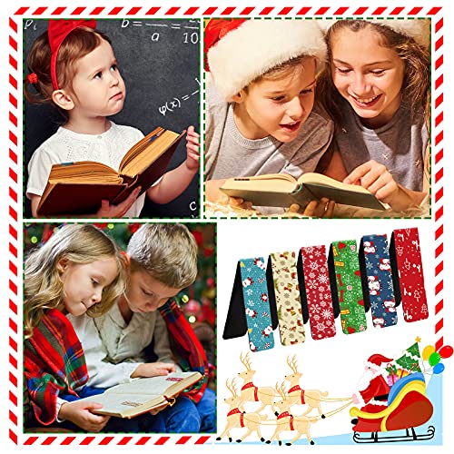 48 Pieces Christmas Magnetic Bookmarks Bulk Santa Reindeer Bookmarks Magnet Page Markers Xmas Magnetic Page Clips Bookmark for Students Teachers Book Lovers School Home Office Supplies, 6 Styles