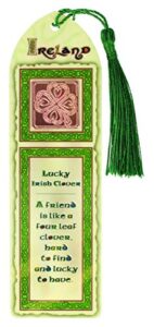 celtic collection laminated clover bookmark with tassel design